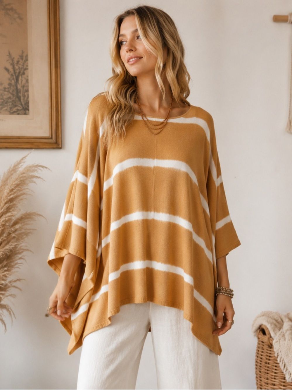 JODIFL Striped Top in Camel and White